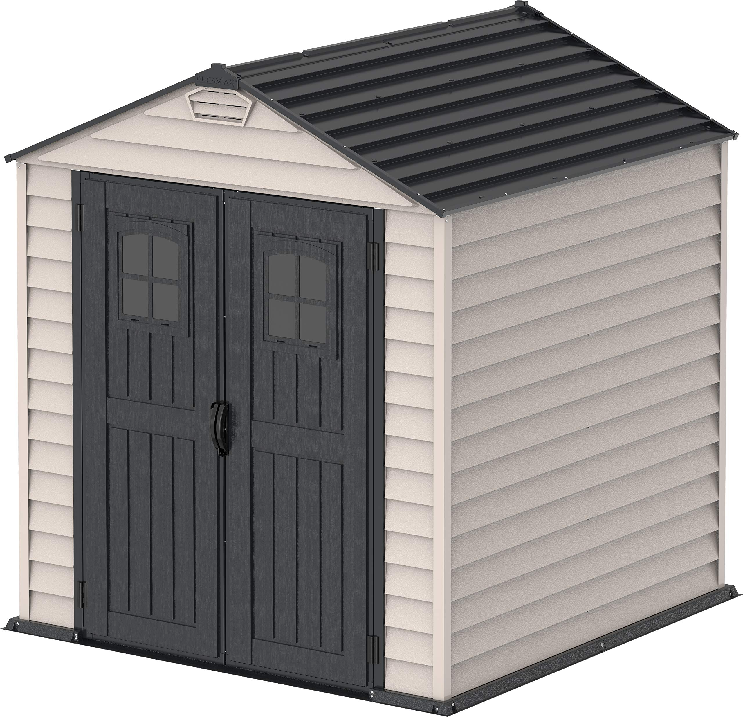 【Storage Shed】7x7 PLUS Plastic Garden Shed with Heavy-Duty Plastic Floor & Fixed Window on Doors