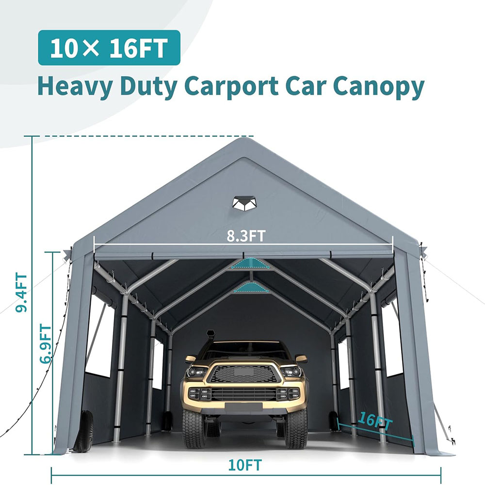 Heavy duty carport canopy, extra large portable car tent garage with roll-up windows and four seasons tarpaulin cover