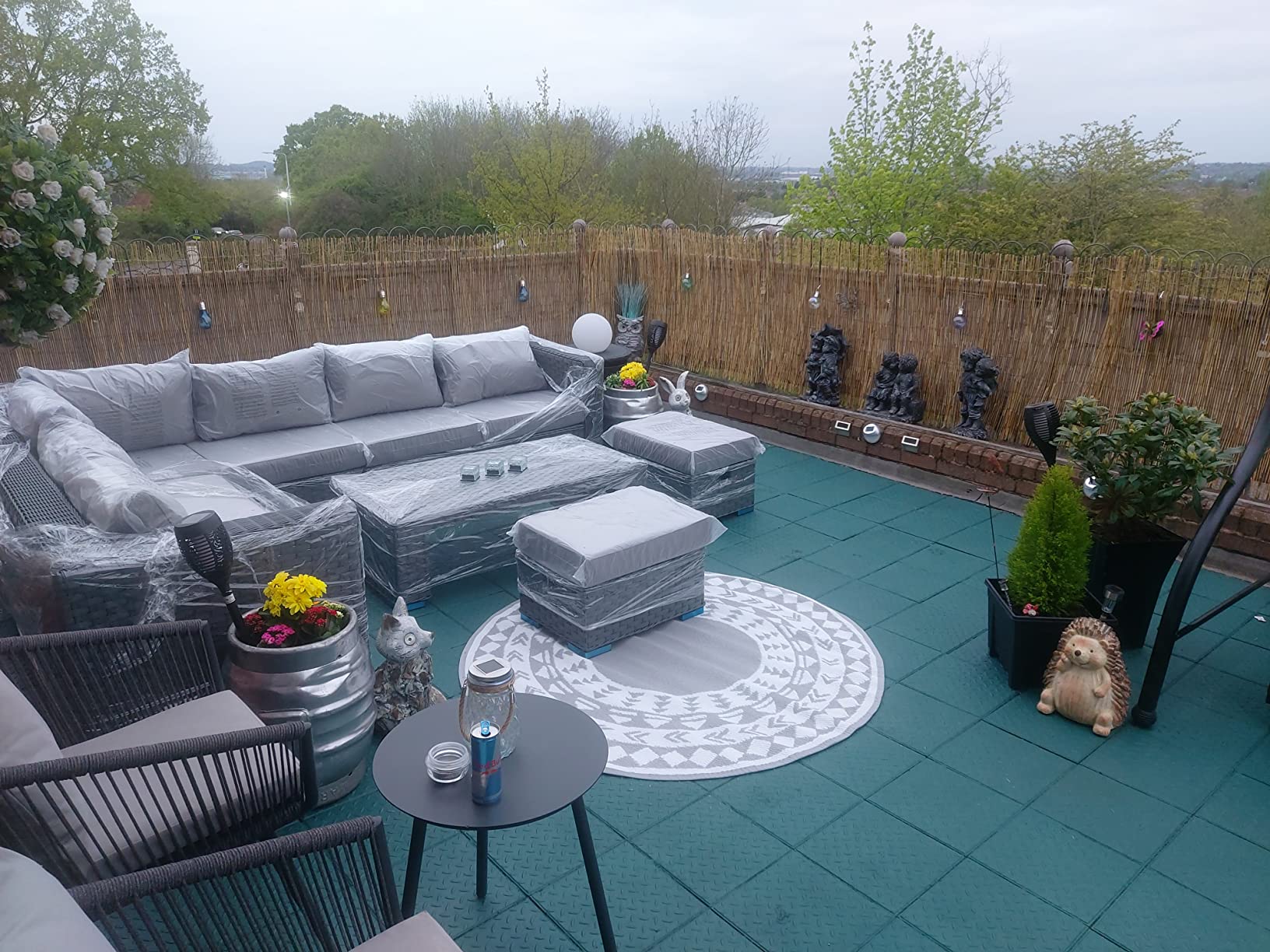 YAKOE 50020 Poppy Greenhouse Modular 9-Seater Rattan Corner Garden Sofa Furniture Set - Gray