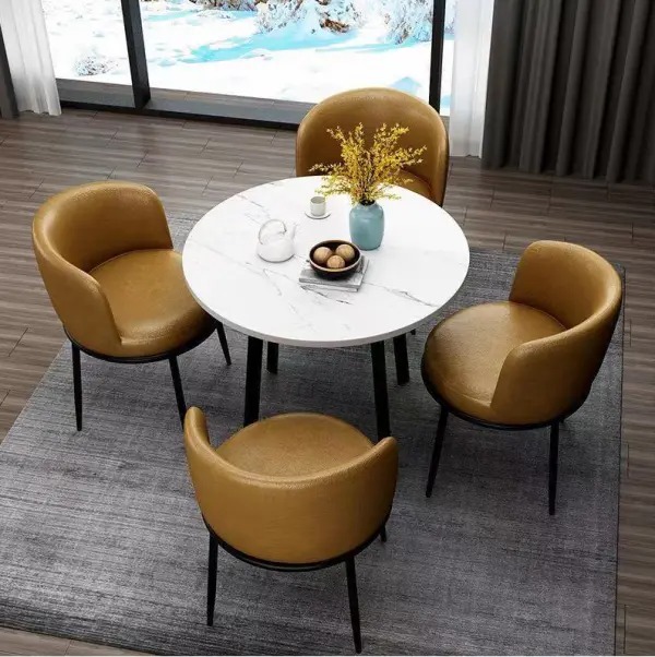 【Furniture】【BS】5-Piece Dining Table Set, Modern Round Dining Table & 4 Dining Chairs
