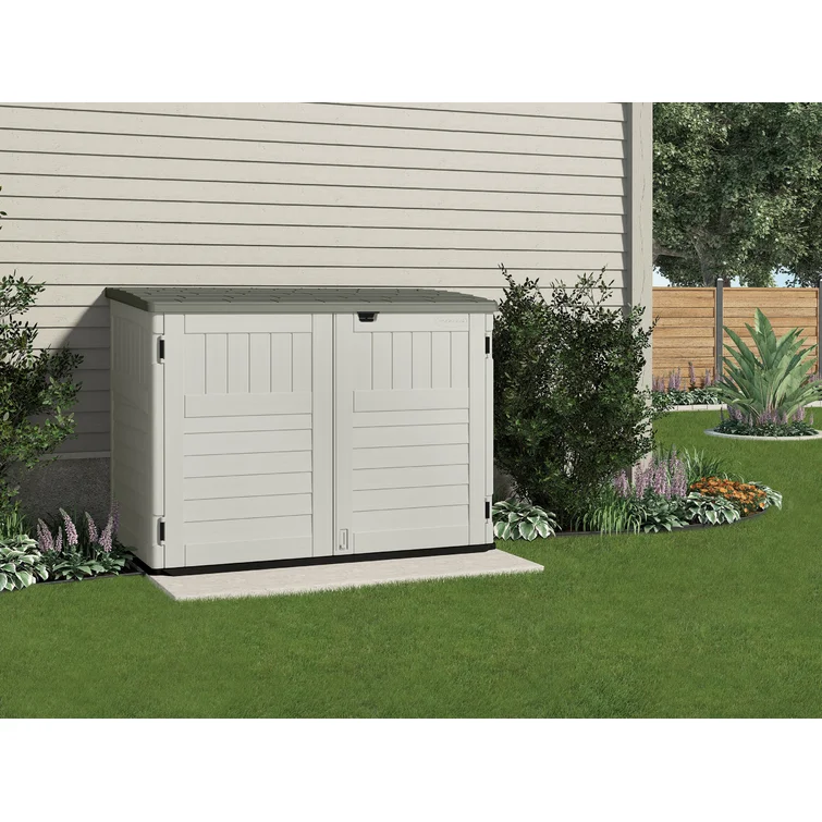 Resin Outdoor 2-Container 5 ft. 10 in. W x 3 ft. 8 in. D Plastic Horizontal Garbage Storage Shed