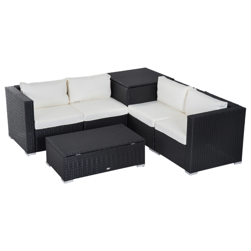 【Furniture】【BS】6pc Rattan Wicker Set Garden Sectional Furniture Storage w/Cushion