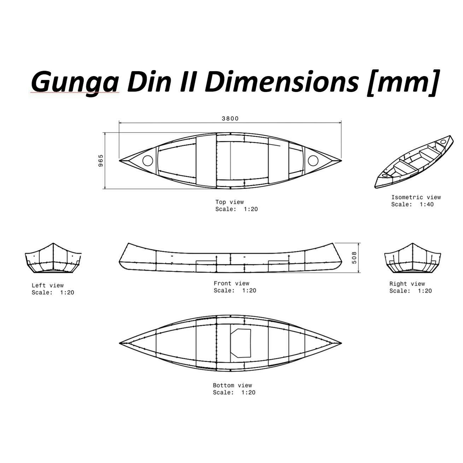 GUNGA DIN 2 - Canadian Style Kayak/Boat/Canoe - PLYWOOD KIT. 3.8m [12' 6