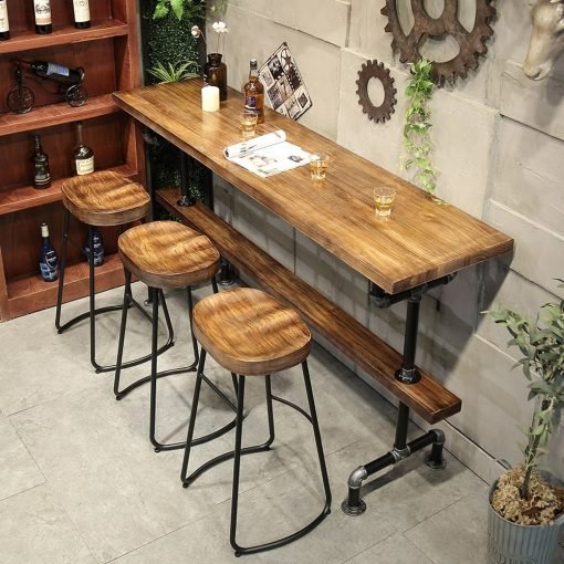 【Furniture】【BS】Clearance Sale-Retro Rectangular Bar Table Natural Industrial Pub Table Chairs Set