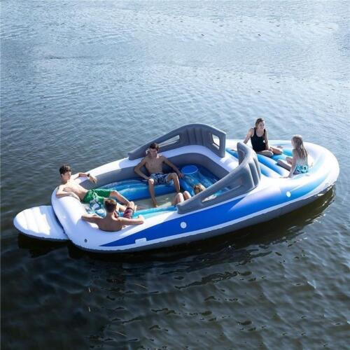 New Trending Inflatable Floating Water Row Bed Island 6 Person Pirate Pool Rafts