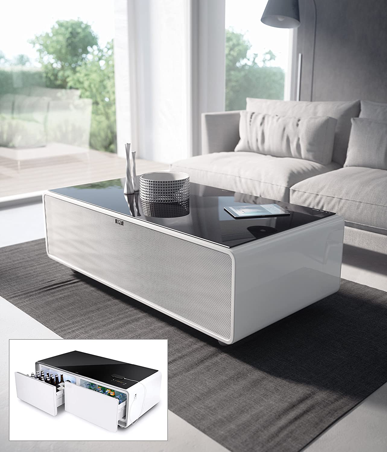 CASO Coffee Table with Built-In Drinks Cooler & Sound Bar
