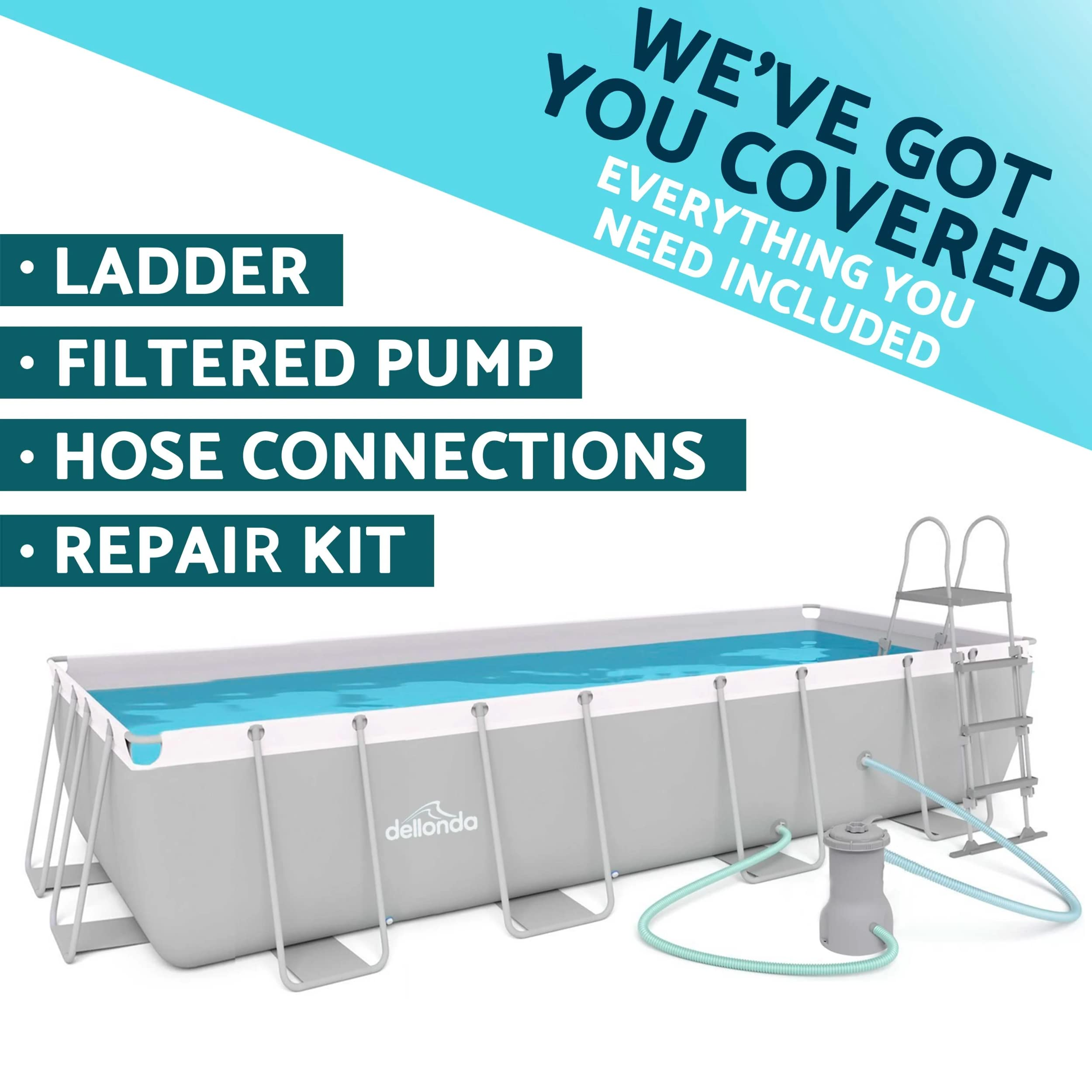 【Sports&Outdoors】【BS】18ft Deluxe Steel Frame Swimming Pool, Rectangular with Filter Pump