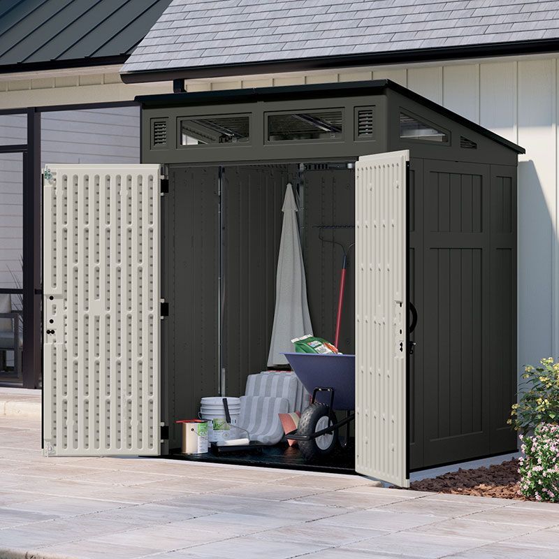 6' x 5' Suncast Modernist Plastic Garden Storage Shed - Peppercorn (1.89m x 1.73m)
